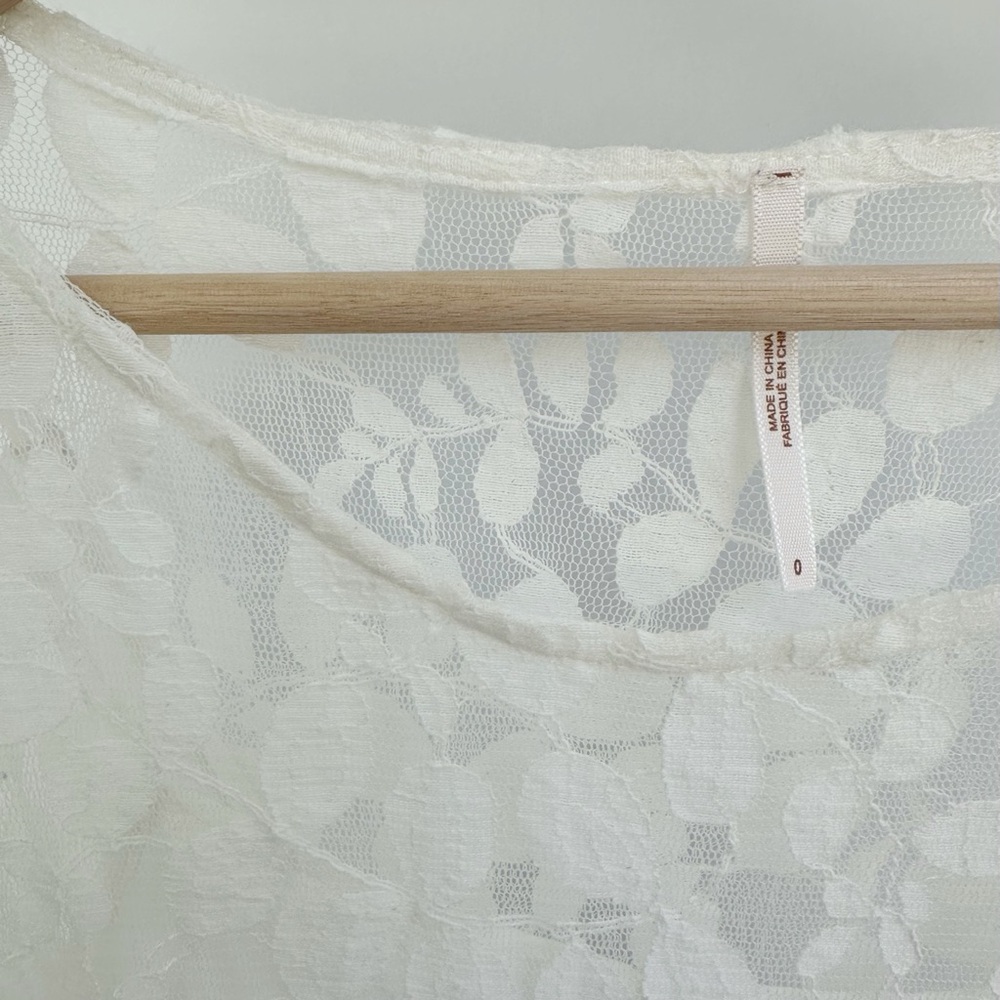 Free People Floral Mesh Lace Dress in Ivory White Cream, Size 0 - Picture 7 of 9